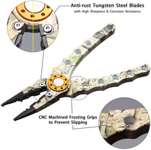 Load image into Gallery viewer, SAN LIKE Split Ring Pliers - Aluminum Fishing Pliers Hook Remover Tungsten Carbide Cutters Saltwater Resistant Fishing Gear Split Ring Fish Holder with Coiled Lanyard & Sheath Fishing Gifts for Men