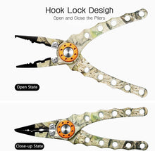Load image into Gallery viewer, SAN LIKE Split Ring Pliers - Aluminum Fishing Pliers Hook Remover Tungsten Carbide Cutters Saltwater Resistant Fishing Gear Split Ring Fish Holder with Coiled Lanyard & Sheath Fishing Gifts for Men