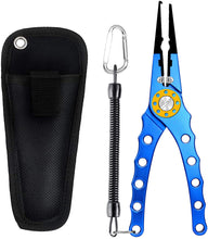 Load image into Gallery viewer, SAN LIKE Split Ring Pliers - Aluminum Fishing Pliers Hook Remover Tungsten Carbide Cutters Saltwater Resistant Fishing Gear Split Ring Fish Holder with Coiled Lanyard & Sheath Fishing Gifts for Men