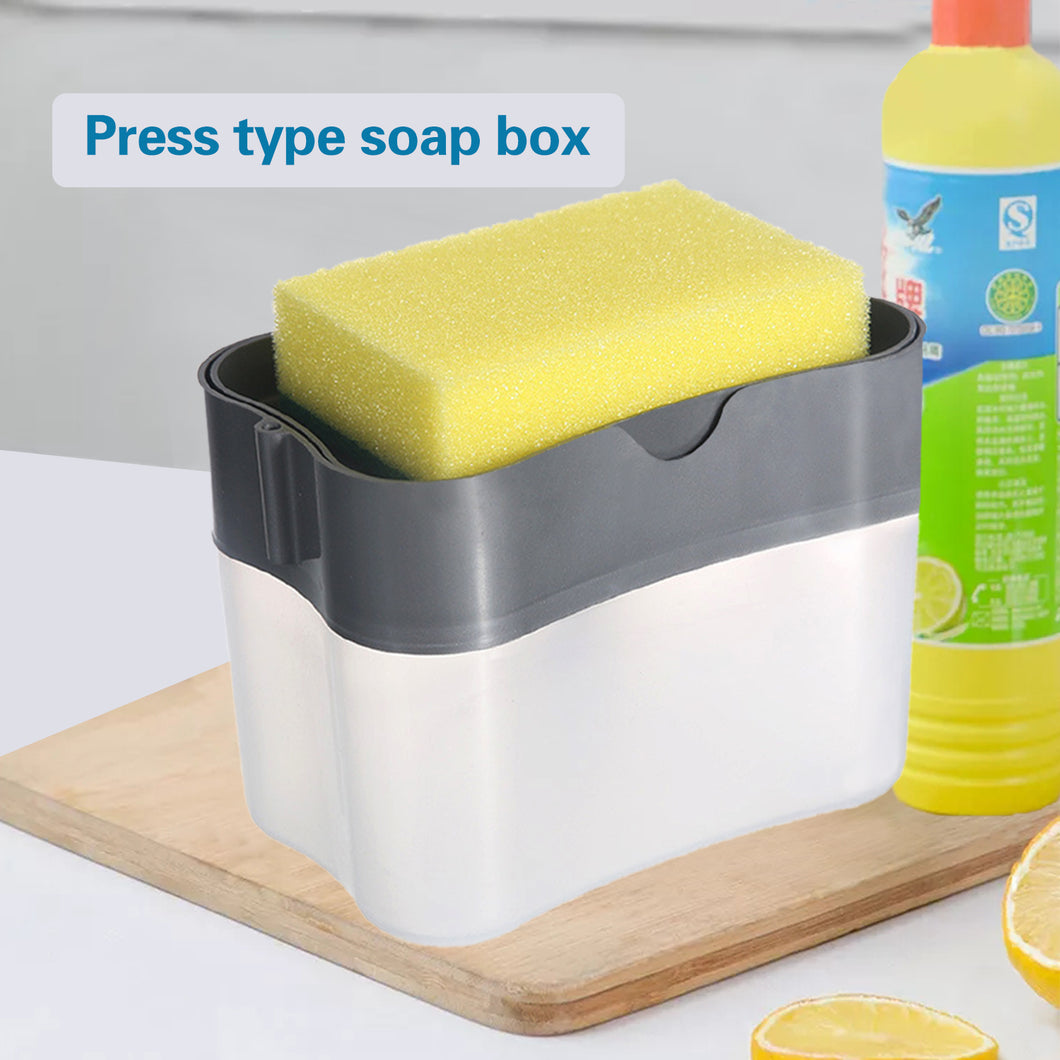KOMCLUB Dishwash Dispenser Soap Pump Liquid Sponge Holder Soap Sponge Dispenser Kitchen Tool 2-in-1 Manual Press Liquid With Washing pump soap Box
