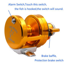 Load image into Gallery viewer, 2021 Space Aluminum Fishing Trolling Reel With Warning System Sea Single Speed  drag CNC Saltwater Freshwater Fishing Reels