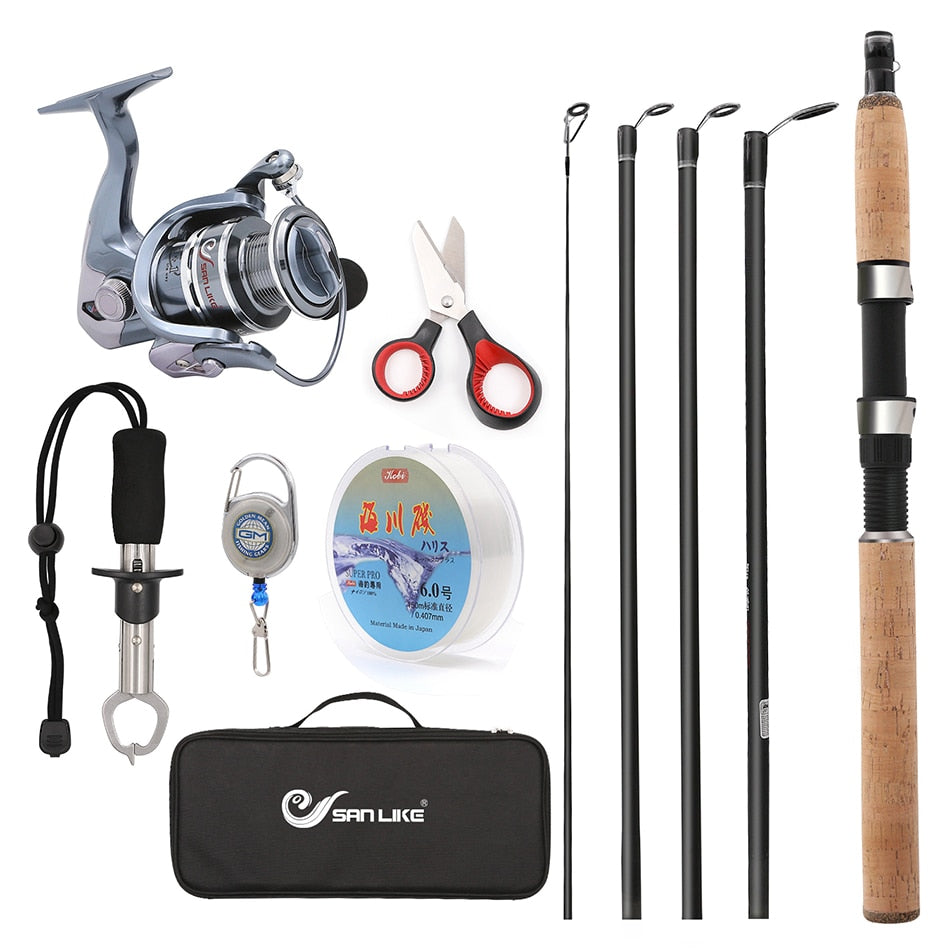 Travel Suit Telescopic Fishing Rod and Reel Combos FULL Kit, Spinning Fishing Gear Organizer Pole Sets with Line Lures Hooks