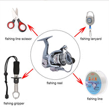 Load image into Gallery viewer, Travel Suit Telescopic Fishing Rod and Reel Combos FULL Kit, Spinning Fishing Gear Organizer Pole Sets with Line Lures Hooks