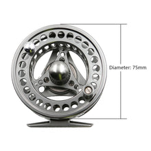 Load image into Gallery viewer, left&Right hand Fly Fishing Reel diameter 75mm 2 +1BB Ball Bearing 1:1 Gear Ratio CNC Aluminum Alloy Portable Fishing Gear
