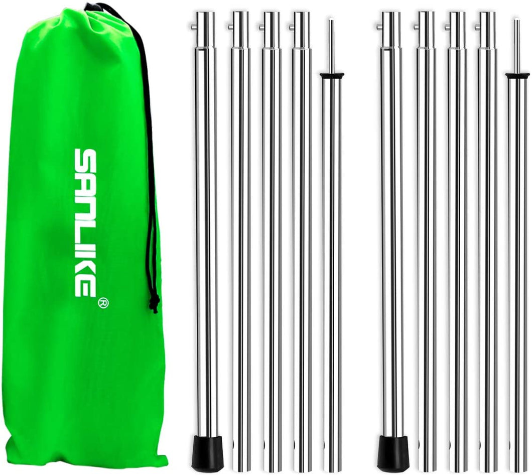 Adjustable Tent Poles Set of 2 -Ball Bearing Stainless Steel Rods for Tents and Tarps, Lightweight Replacement Tent Poles for Camping, Backpacking, Hiking