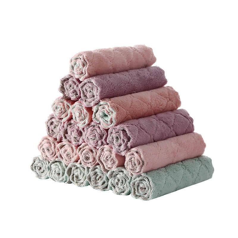 KOMCLUB Double Layer Dishcloth Kitchen Cloth Coral Cloth Thickened Double Layer Kitchen Towel