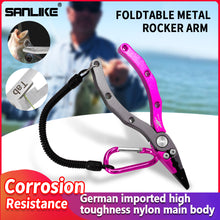 Load image into Gallery viewer, SANLIKE New Aluminum Alloy Fishing Pliers Split Ring Cutters Fishing Holder Tackle with Sheath & Retractable Tether Combo Hooks Remover