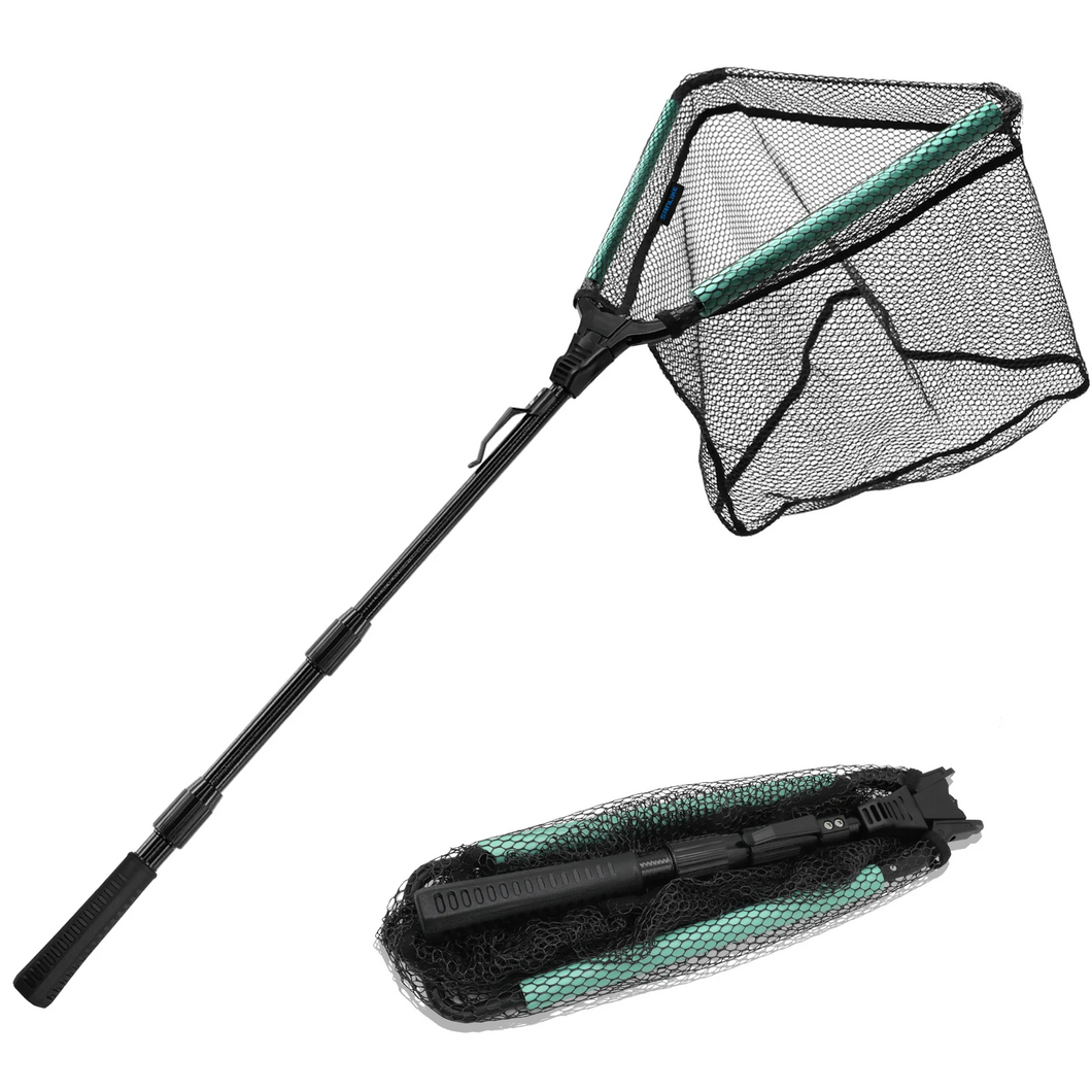 SANLIKE Floating Fishing Net Fish Folding Landing Net with Telescopic Pole Handle Durable Rubber Coated Collapsible Net Fishing