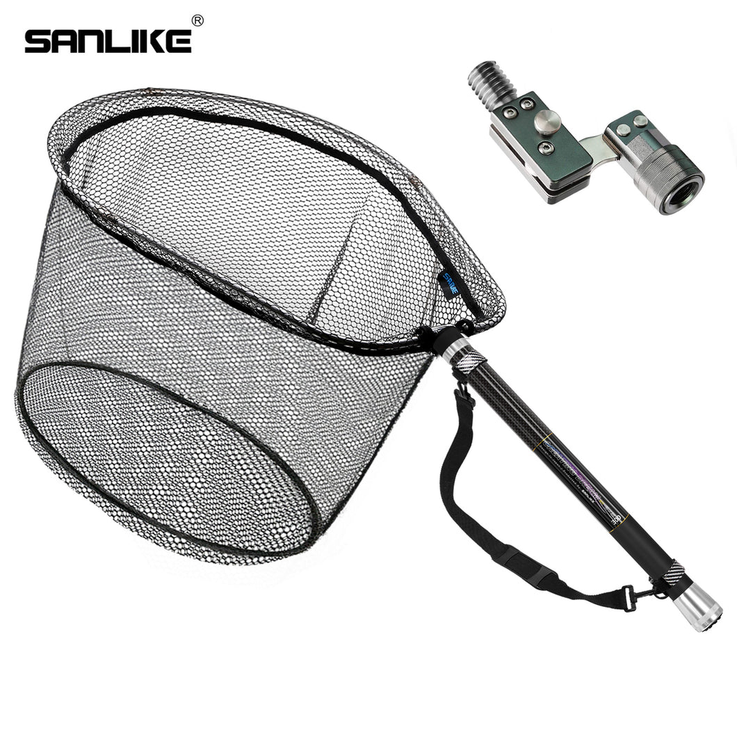 SANLIKE 3m Fishing Net With Folding Head Set Telescoping Carbon Fiber Landing Handle Pole Foldable PE Net Fishing Tackle