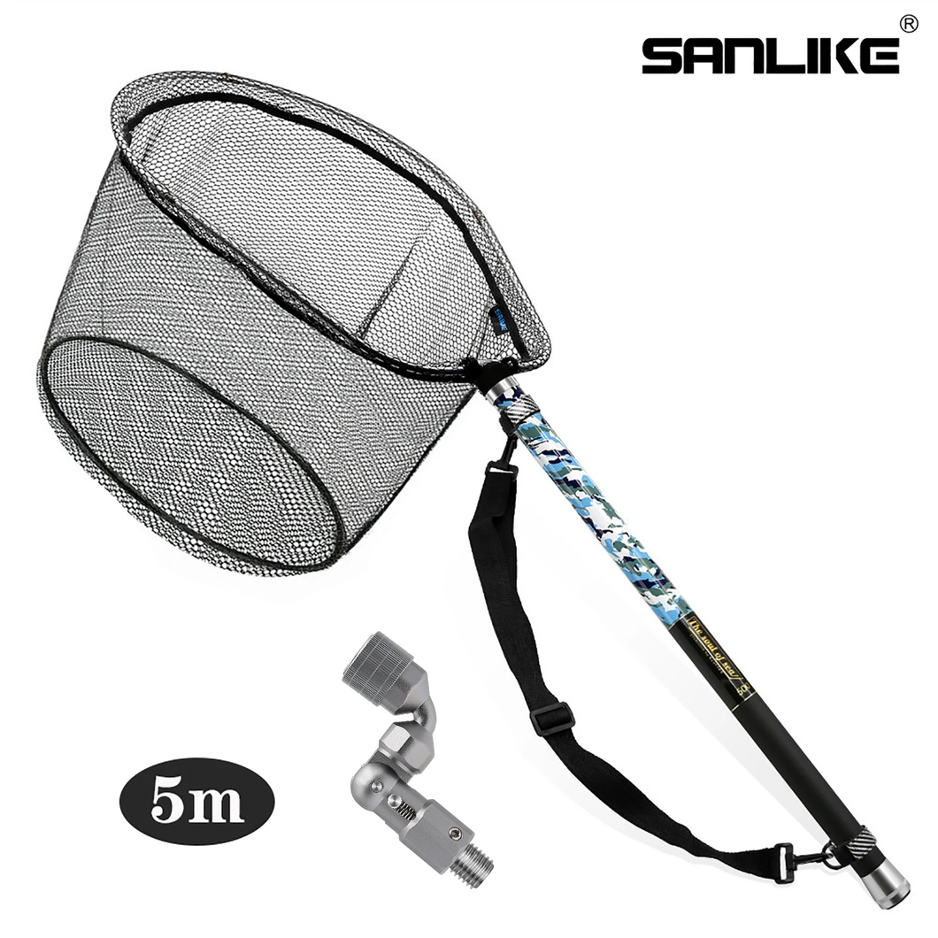 SANLIKE 5m/6m Fishing Net And Folding joint set Retractable Carbon Pole Landing Nylon Net Adapter Fishing Tool Accessories