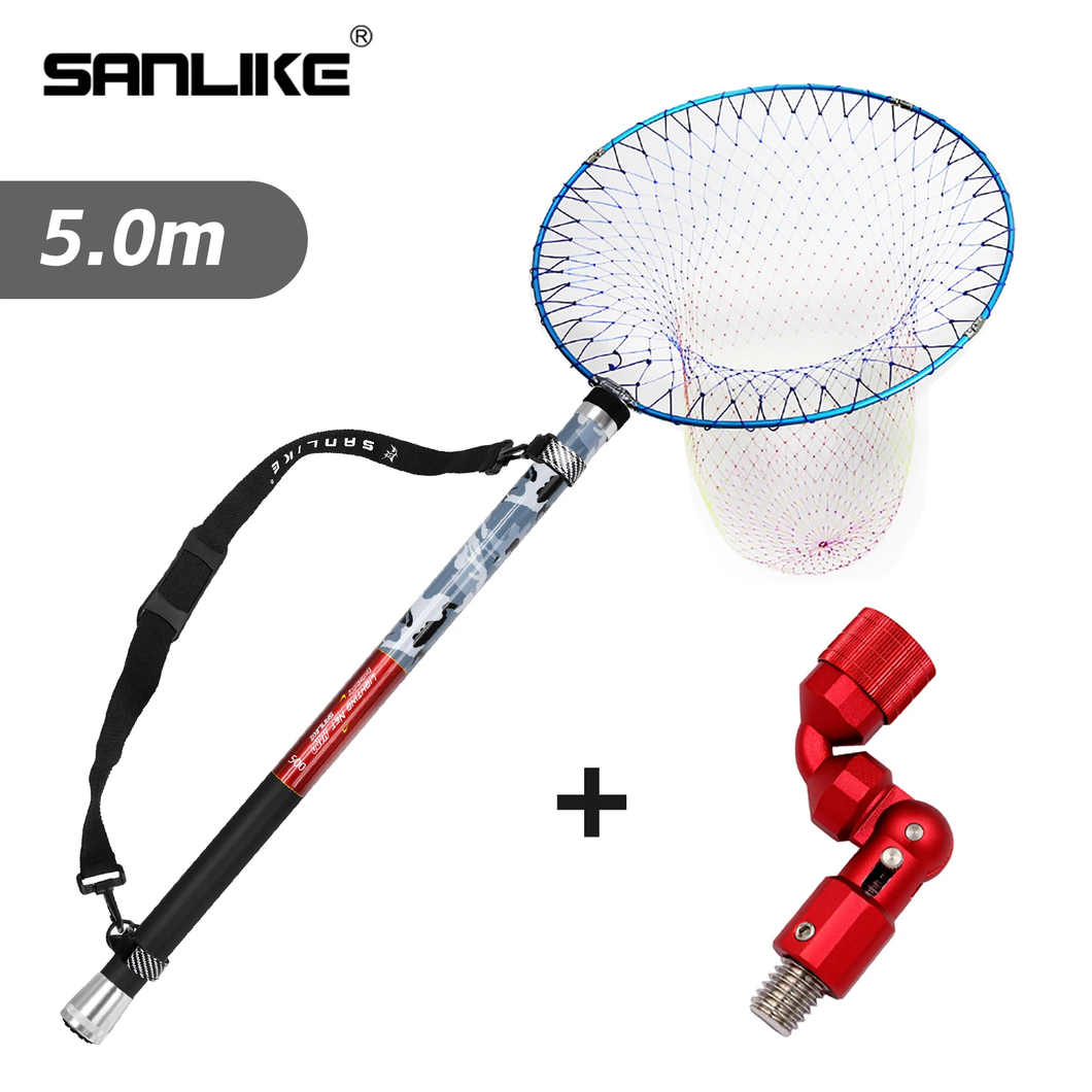 SANLIKE 5m/6m Fishing Net set Telescoping Carbon Pole Landing Handle Folding Nylon Net Adapter Fishing Tackle Accessories