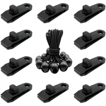 Load image into Gallery viewer, SANLIKE Tarp Clips Heavy Duty Lock Grip 10pcs Tent Clips Clamps with Thumb Screw and Bungee Ball Cords for Fixing Tarps Awnings
