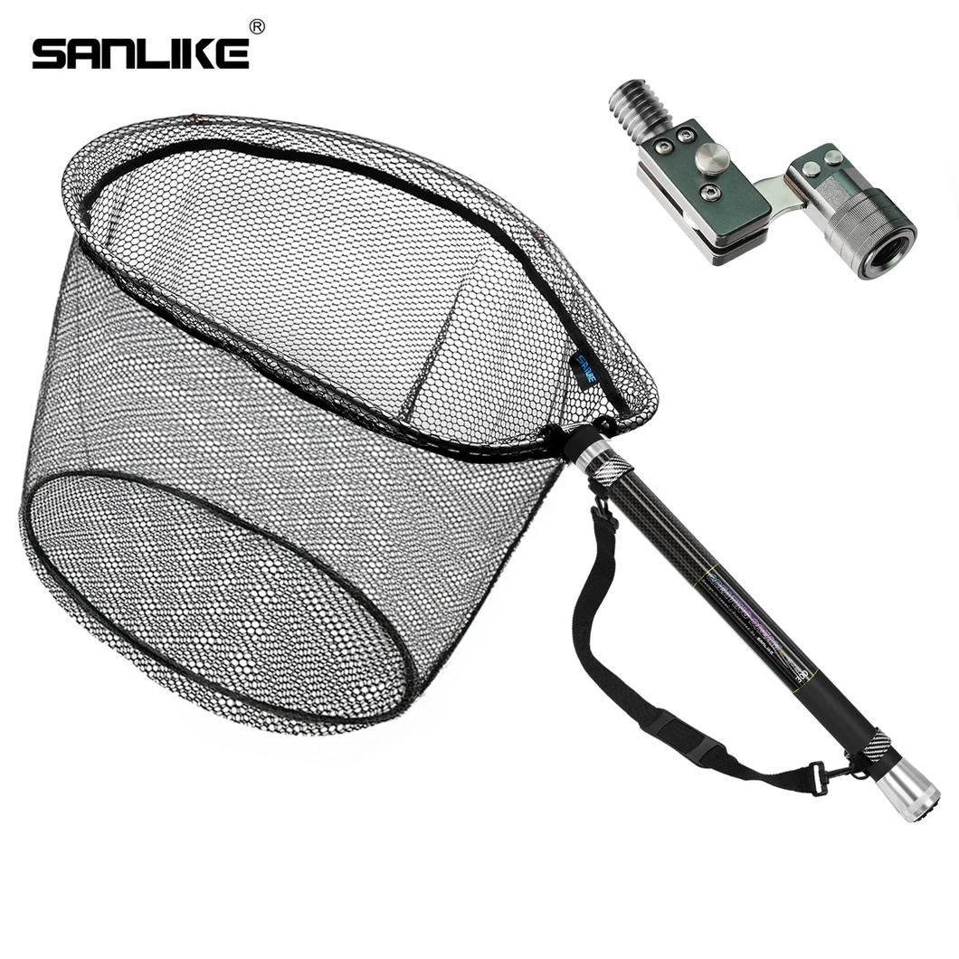 SANLIKE 3m Fishing Net with Folding Head Set Retractable Carbon Fibre Landing Handle Pole Collapsible PE Net Fishing Gear Tools