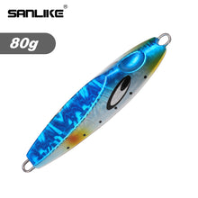 Load image into Gallery viewer, SANLIKE 40g 60g 80g Blue Metal Slow Jig Fishing Lure Luminous Color Artificial Hard Baits Slow Sinking Tuna Jigging Lures
