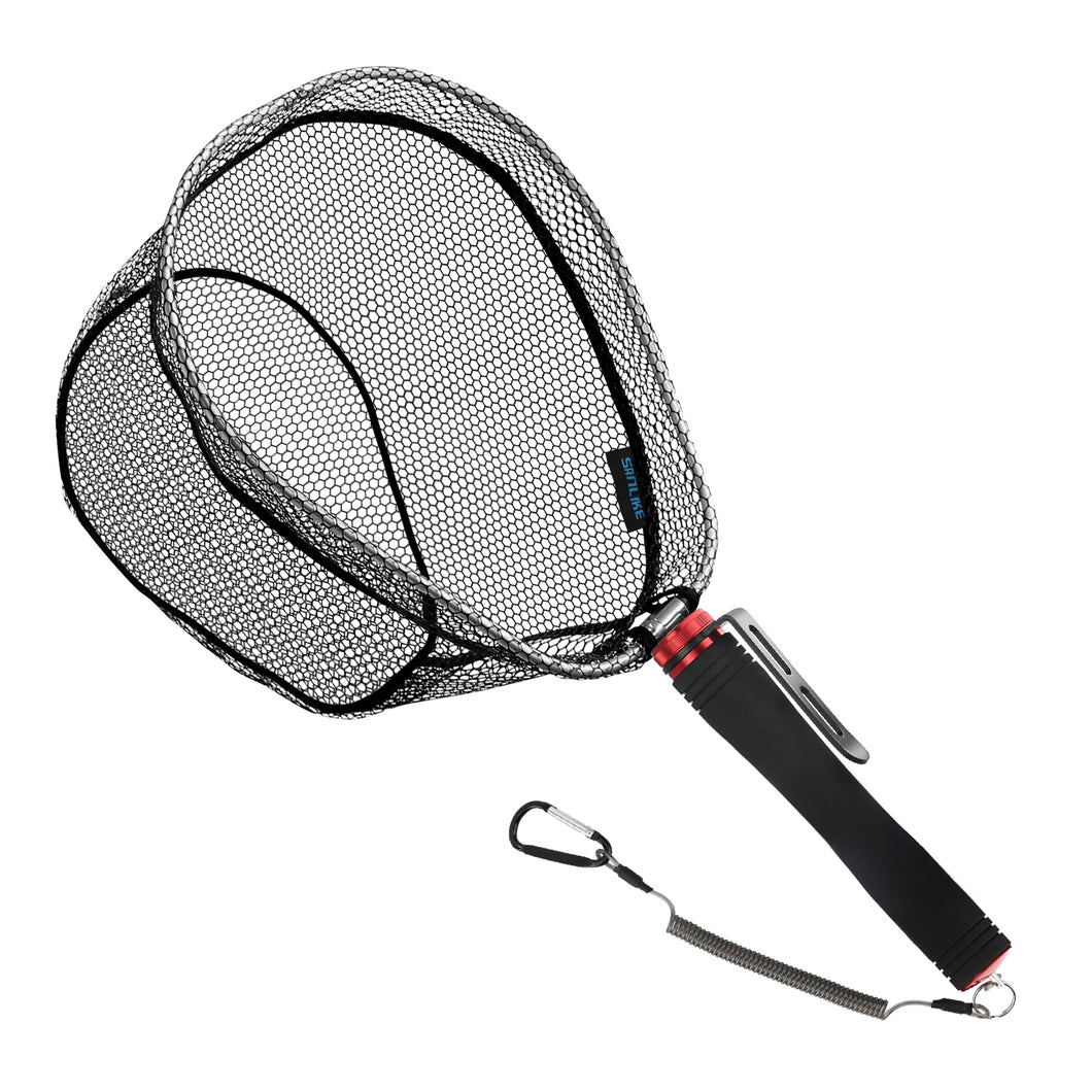 SANLIKE Ultralight Fishing Net 22cm Handle Landing Net EVA Grip With Safety Hook Portable Fishing Tackle Accessories 1/2 UNC