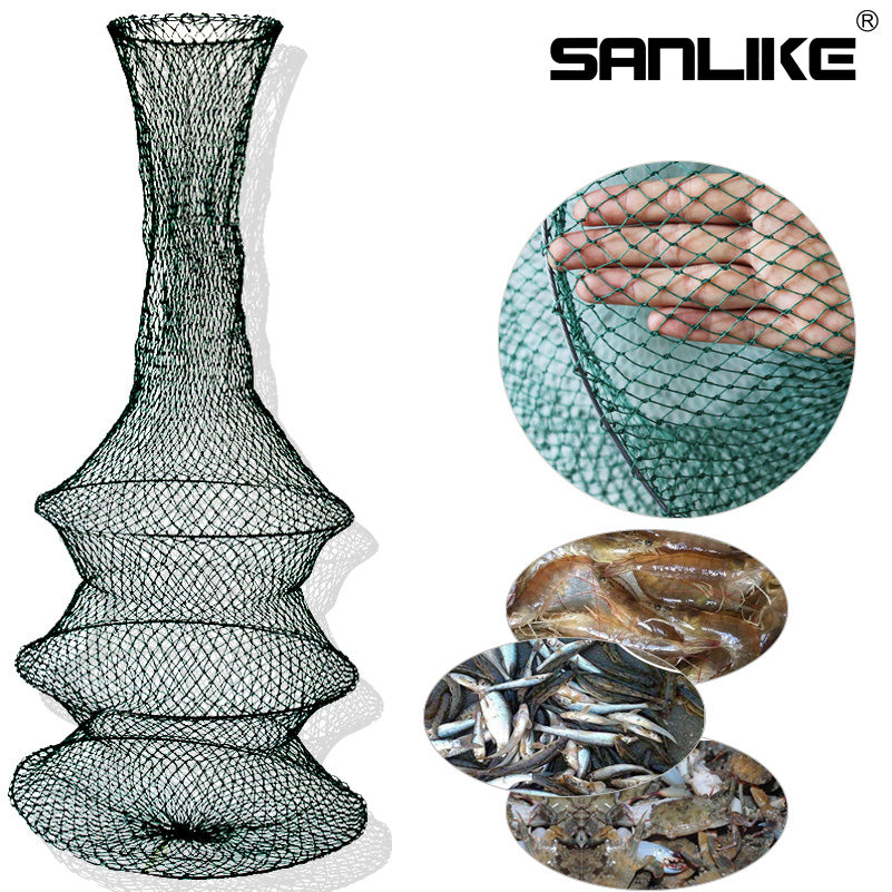SANLIKE Fishing Net Folding Telescoping Quick-drying Nylon Mesh Fishing Basket Dip Nets Soft Protective Pocket Tackle Tool