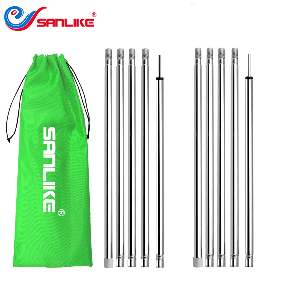 SANLIKE Tent Poles Flysheet Pole Adjustable Tarp Pole Stainless Steel Camping Rod for Awning 2m 2 Sets 10 Sections Accessories