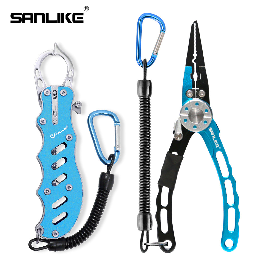 SANLIKE Fish Lip Grip Pliers Suit Multifunctional Fishing Lip Gripper Aluminum Alloy Grip Clip Line Cutter Hook Remover Tool