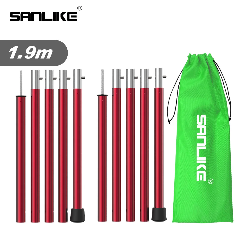 SANLIKE 2 Sets Red Tent Poles 1.9m Portable Aluminium Telescopic Adjustable Tarp Poles Outdoor Camping Awning Accessories