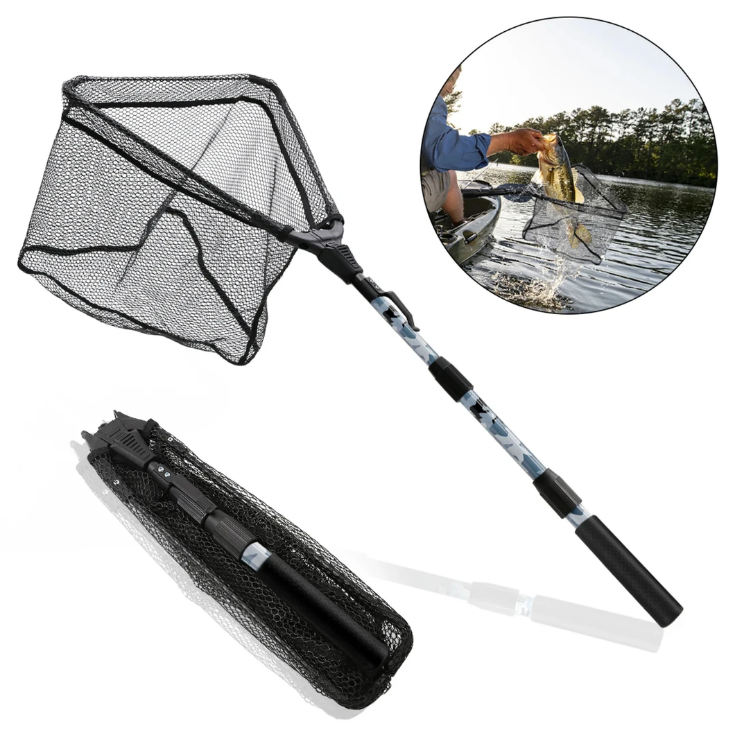 SANLIKE 1.1m White/Grey Camouflage Folding Fishing Net Fibreglass Telescopic Pole Collapsible Net Carp Catching Fishing Tools