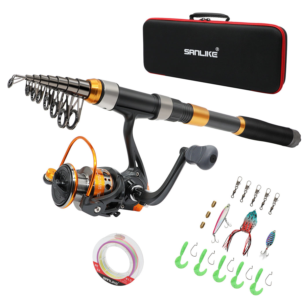 SANLIKE Fishing Pole and Reel Combos Carbon Fiber Telescopic Fishing Rod Spinning Reel with Lures Line Accessories Fishing Gear