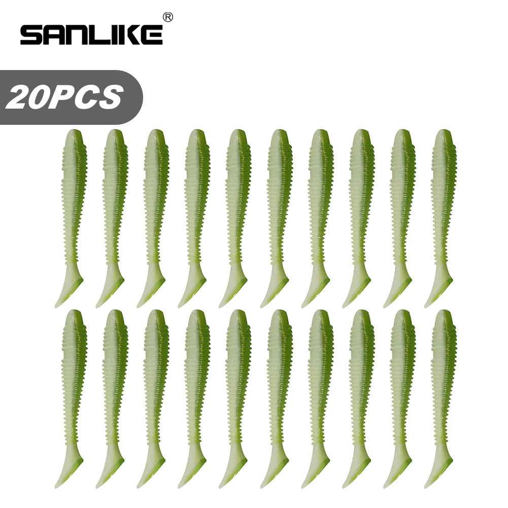 SANLIKE Fishing Soft Lure Baits 20pcs/Box Silicone Spiral Thread Fake Lure PVC Worms Swimbait Fishing Accessories Tackle