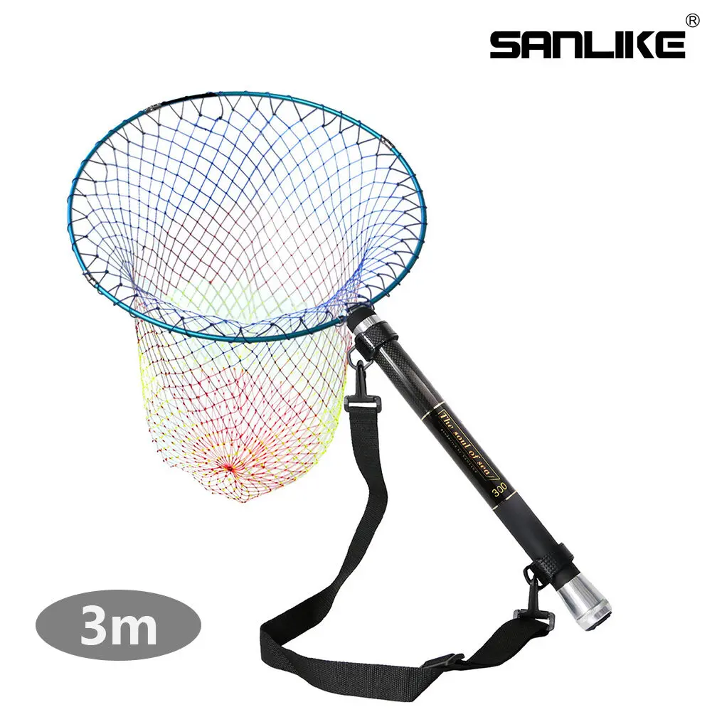 SANLIKE 3m Fishing Landing Net Carbon Fiber portable Telescopic folding Handle Pole for Carp Fishing Tackle Catching Releasing