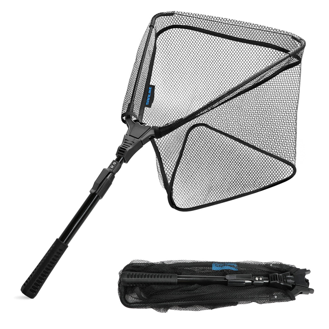 SANLIKE Fishing Landing Net Collapsible Retractable Portable Fish Friendly Triangle Design Nylon Mesh Aluminium Alloy Pole