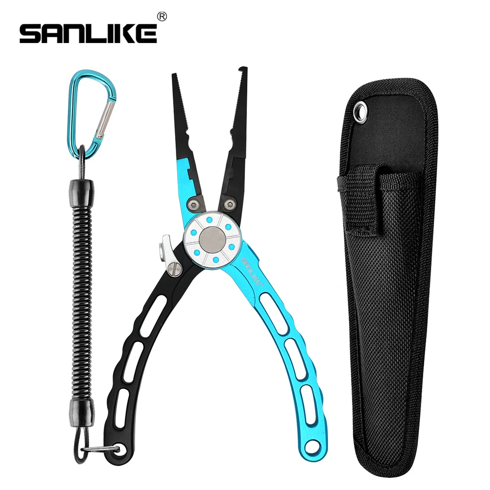 SANLIKE Multifunctional Fishing Pliers Tether Combo Hooks Remover Fishing Line Scissors Hand Grip Clip Portable Tackle Tool