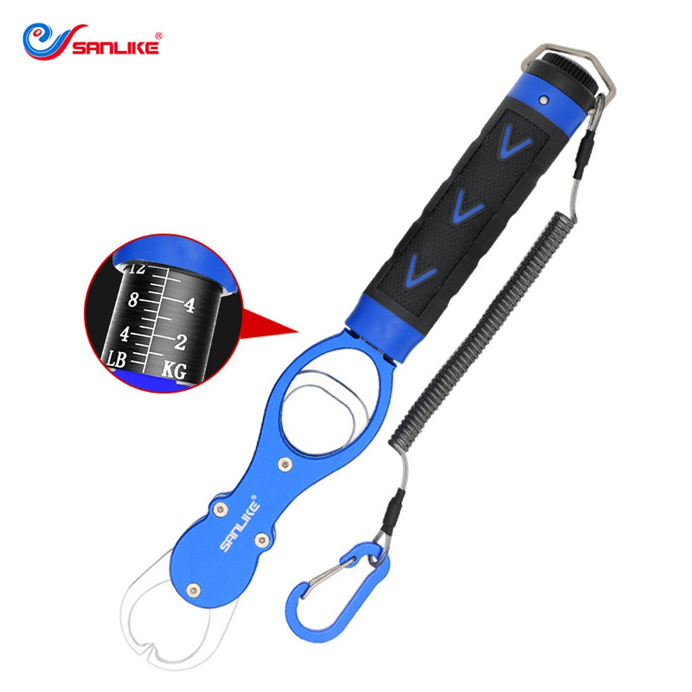 SANLIKE Fishing Gripper with Scale Max Weighing 18KG Fish Lip Grip Fishing Grabber 360° Rotating EVA Handle with Lanyard Tool