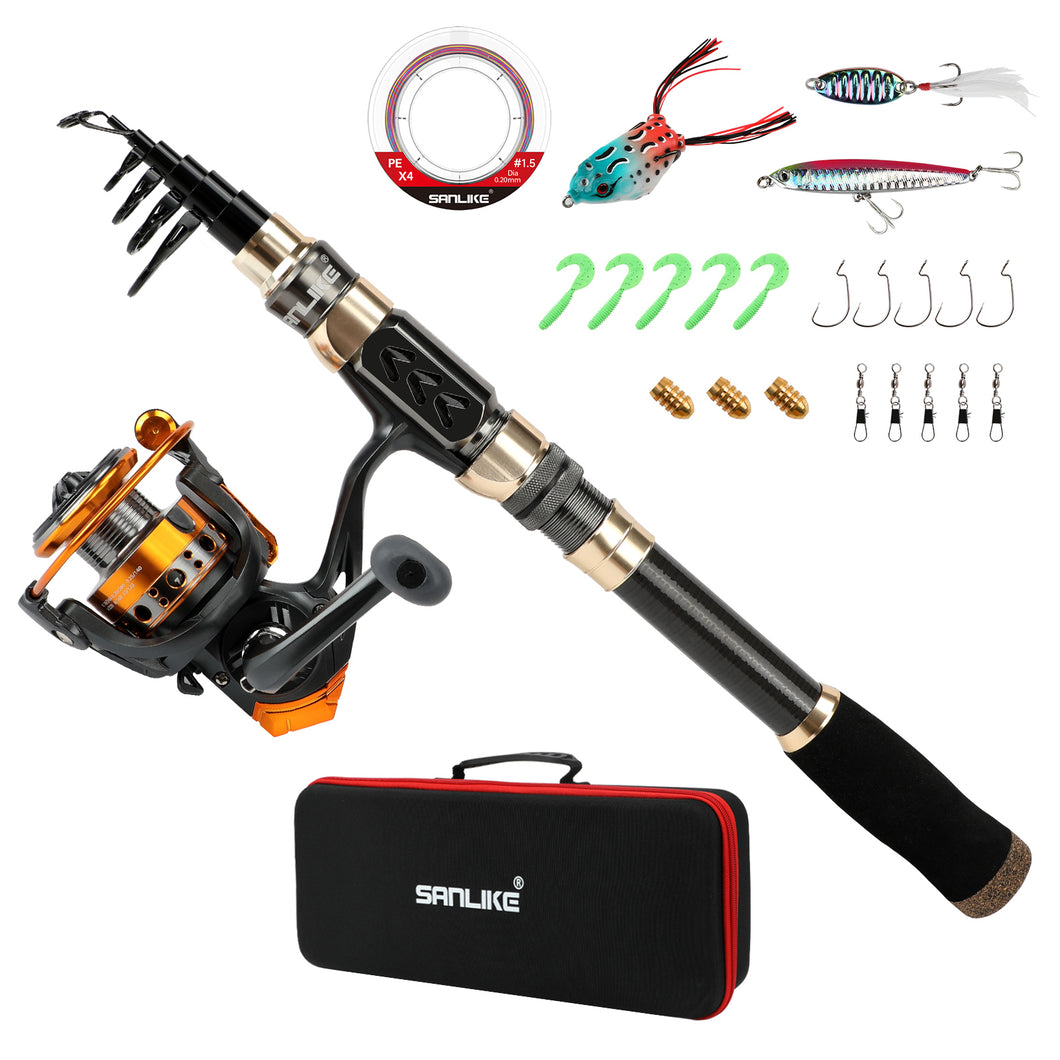 SANLIKE Fishing Rod and Reel Combo Carbon Fiber Fishing Poles Reel Set with Fishing Lures Line Kit Fishing Tool Accessories