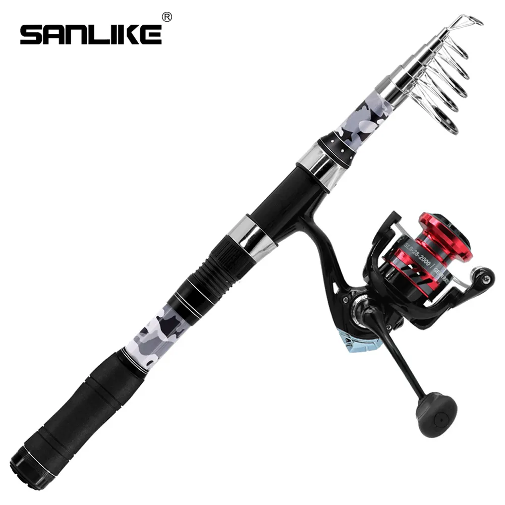 SANLIKE Fishing Rod and Reel Sets 2.4M Carbon Fiber Telescopic Throwing Fishing Rod 5.2:1 Gear Ratio Spinning Organizer Pole Set