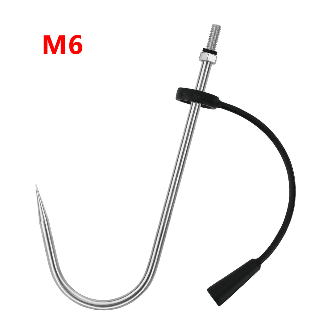 SANLIKE M6/M8 Fishing Gaff Stainless Steel Fishing Spear Hook with Protection Cover for Saltwater Freshwater Fishing Accessories