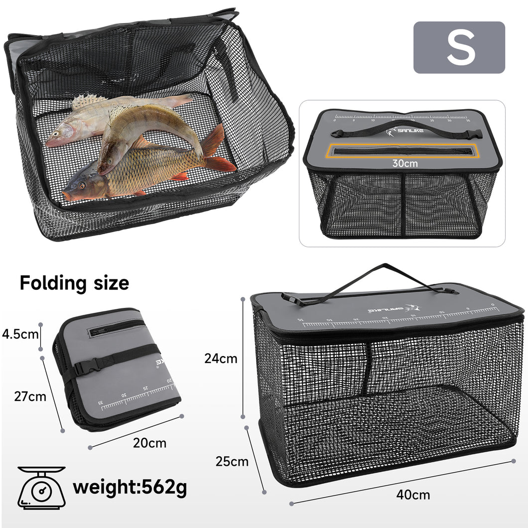 SANLIKE Living Fish Bucket Multifunction Folding Fish Guard Net Portable Water Tank Fishing Tackle Live Fish Box Storage Case