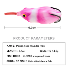 Load image into Gallery viewer, SANLIKE 6.3cm 14.5g Modified Thunder Frog Soft Bait with Groove Double Hooks Long-range Black Fish Fake Bait Fishing Tackle
