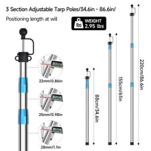 Load image into Gallery viewer, SANLIKE 2pcs Tarp Poles Stainless Steel Adjustable Anti Corrosion Tarpaulin Tent Pole Camping Hiking Outdoor Field Accessories
