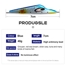 Load image into Gallery viewer, SANLIKE 40g 60g 80g Blue Metal Slow Jig Fishing Lure Luminous Color Artificial Hard Baits Slow Sinking Tuna Jigging Lures
