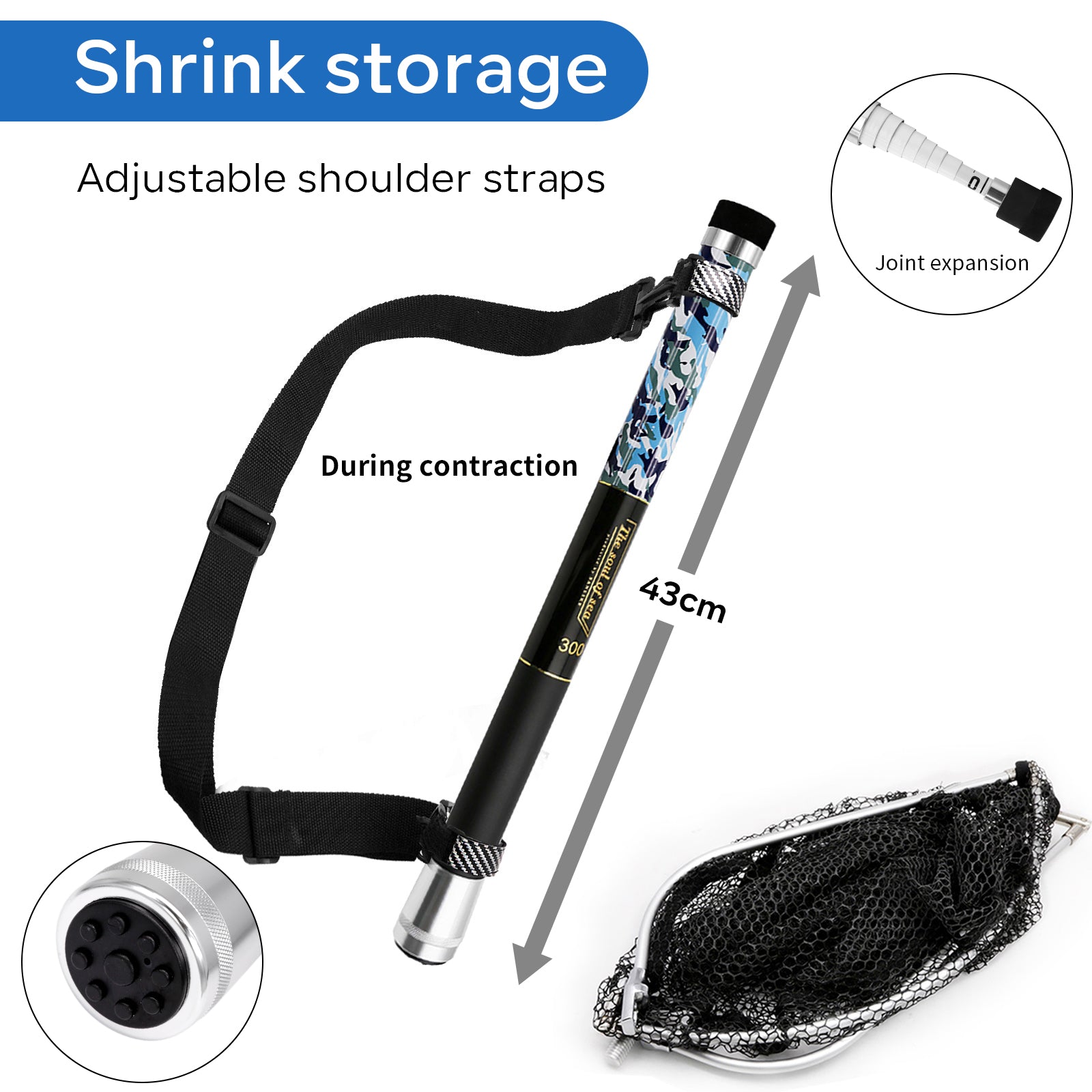 3m Fish Net SANLIKE 3M Fishing Net Carbon Fibre Fishing Rod and Folding Joint Set ...
