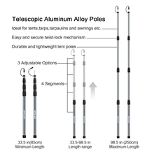 Load image into Gallery viewer, SANLIKE 250CM adjustable length tent pole set for camping and outdoor support poles Aluminium tent poles Tarpaulin poles
