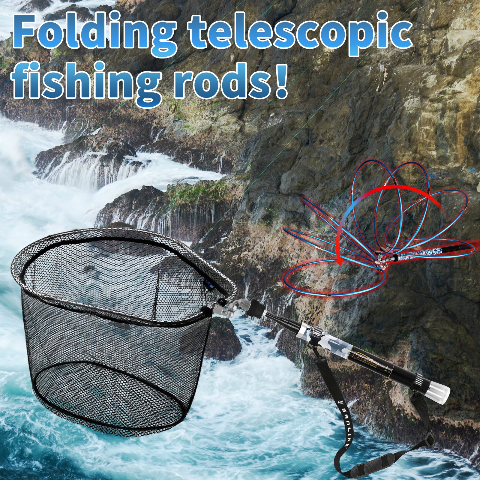 compact telescopic fishing net Fishing Net Glass Fibre Handle Rod Telescoping Foldable Landing Net Po –  SANLIKE STORE