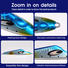 Load image into Gallery viewer, SANLIKE 40g 60g 80g Blue Metal Slow Jig Fishing Lure Luminous Color Artificial Hard Baits Slow Sinking Tuna Jigging Lures
