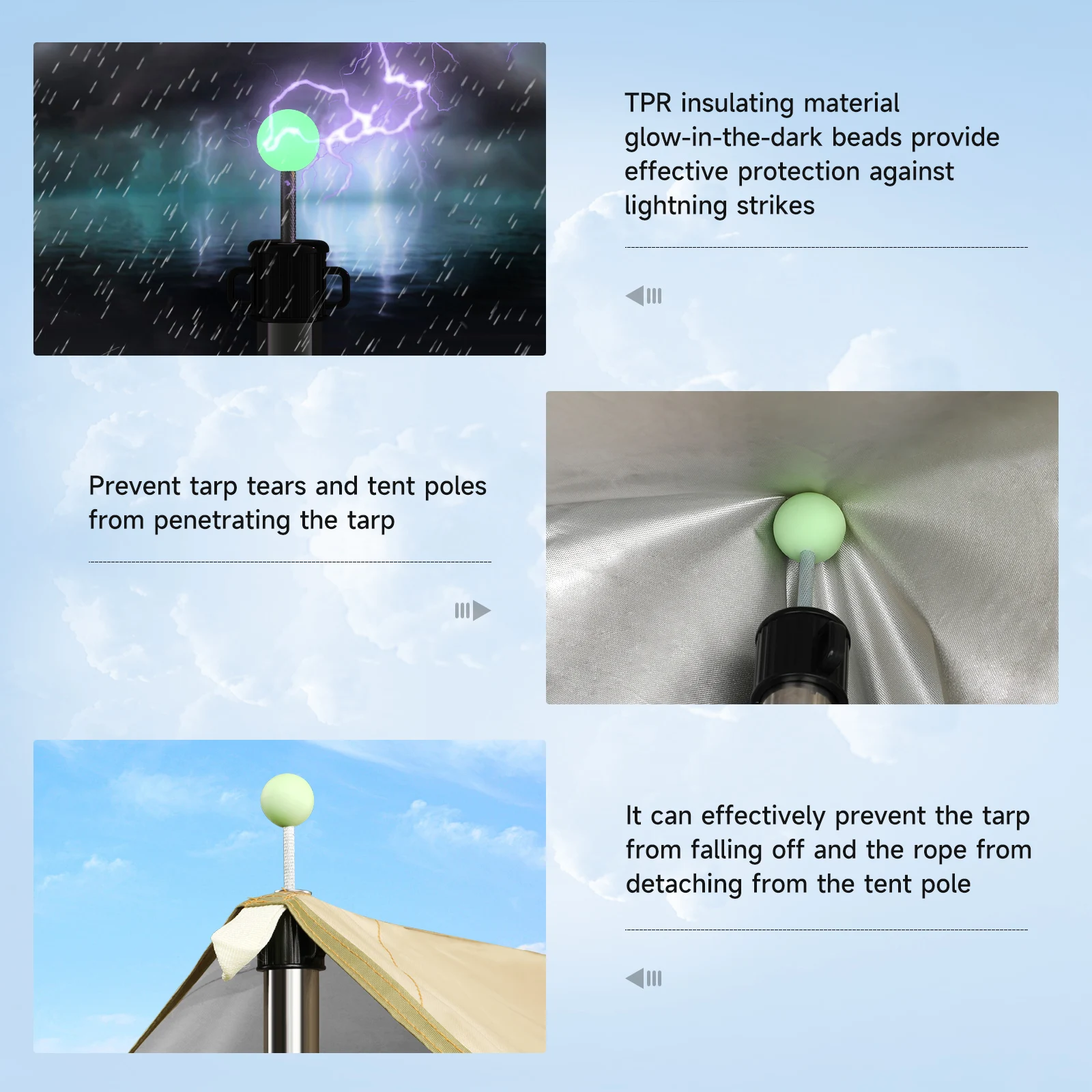 lightning proof tent SANLIKE 10PCS Tarp Pole Tip Cover Luminous Tip Cap Ball for Camping Te – SANLIKE STORE