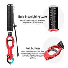 Load image into Gallery viewer, SANLIKE Aluminum Fishing Lip Gripper with Digital Scale EVA Non-Slip Handle Lanyard Anti-Lost One-Hand Operation Fishing Tools
