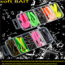 Load image into Gallery viewer, Boxed Soft Bait Perch Warbler Fishing Bait Soft Worm Threaded Curly Tailed Maggot Imitation Bait Fake Bait Lead Head Hooks
