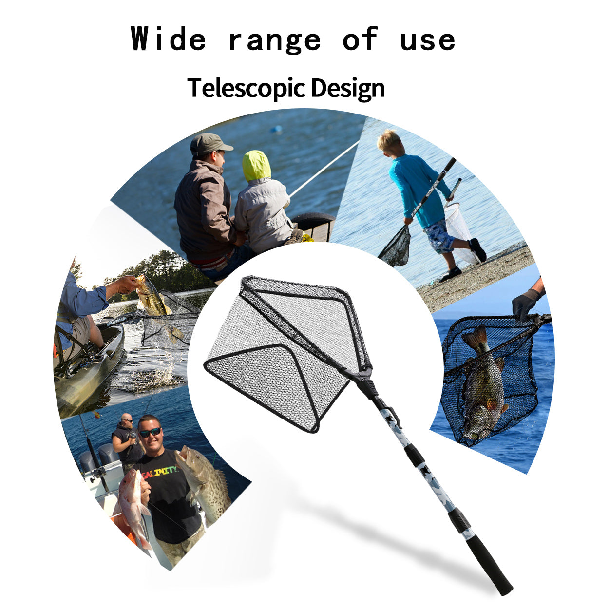 SANLIKE Folding Fishing Net Portable Retractable Fiberglass Pole Handle Landing Black Nylon Net Telescopic Rod Fishing Tackle