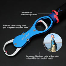 Load image into Gallery viewer, SANLIKE Fish Lip Grip Multifunctional Fishing Clip 360° Swivelling Rubber Handle Lanyard with Weighing Scale Fishing Tools
