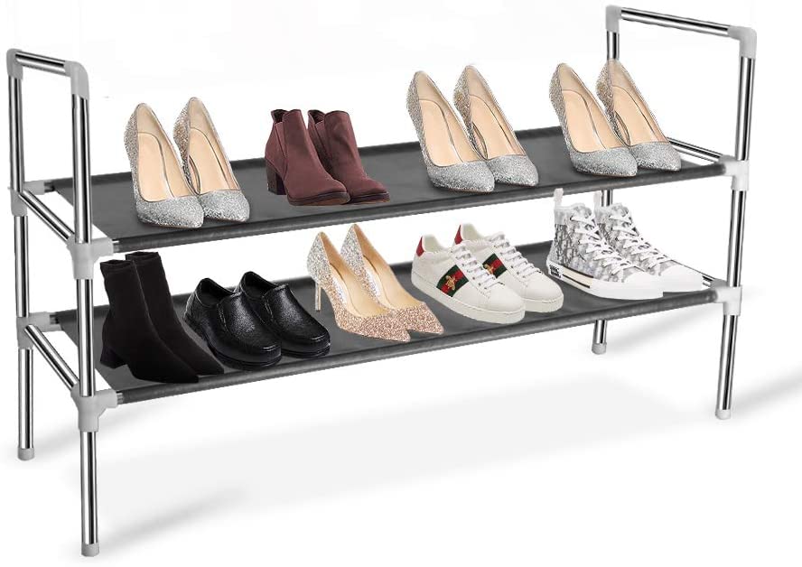 KOMCLUB 2 Tier Shoe Rack Shoes Organizer Stable Stainless Steel Shoe Cabinet