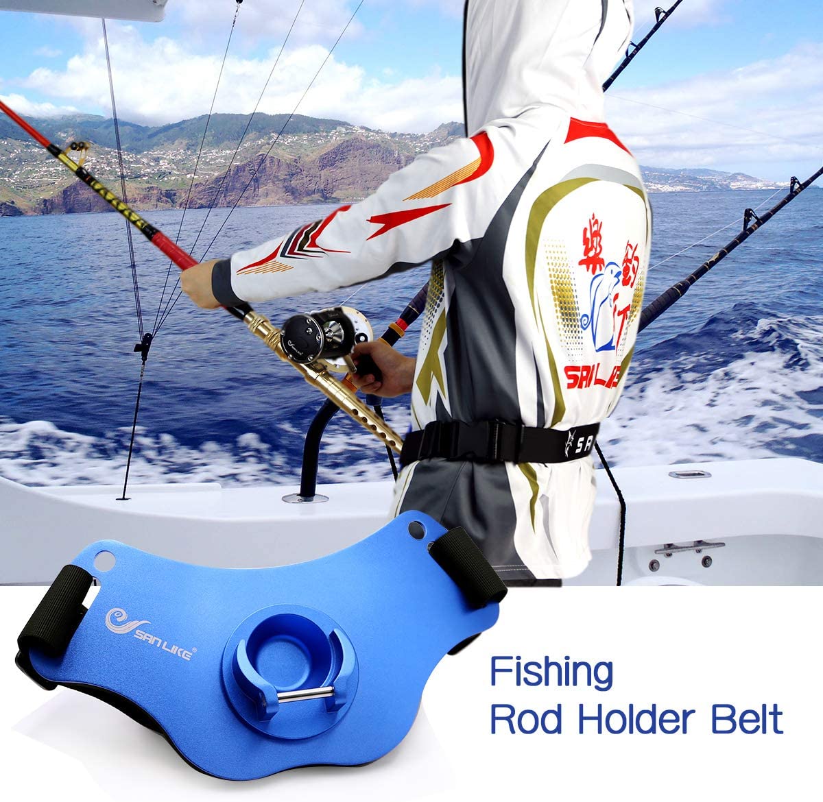  SAN LIKE Fishing Belt Rod Holder Aluminum Fighting Belt -  Adjustable Aluminum Waist Fighting Belt rod belt Stand-up Offshore Gimbal  Padded (Black) : Sports & Outdoors