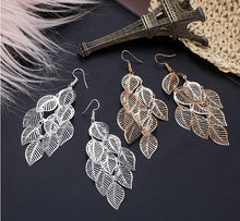 Load image into Gallery viewer, European and American fashion ol simple gold and silver multilayer hollow Leaf Earrings Long Leaf Earrings
