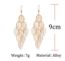 Load image into Gallery viewer, European and American fashion ol simple gold and silver multilayer hollow Leaf Earrings Long Leaf Earrings

